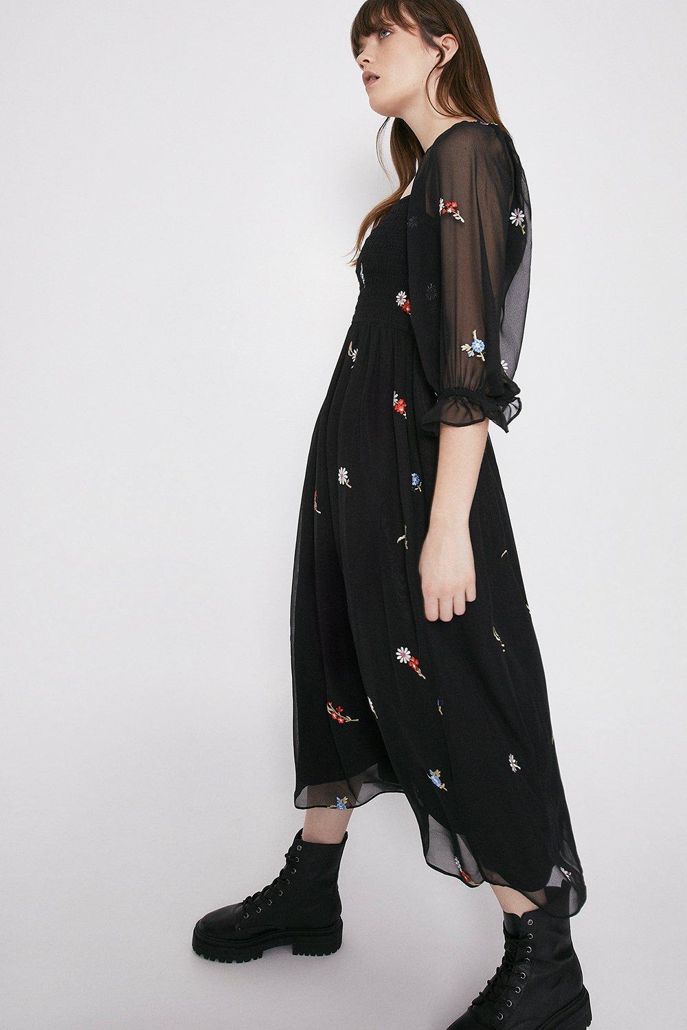 Embroidered Midi Dress | Warehouse